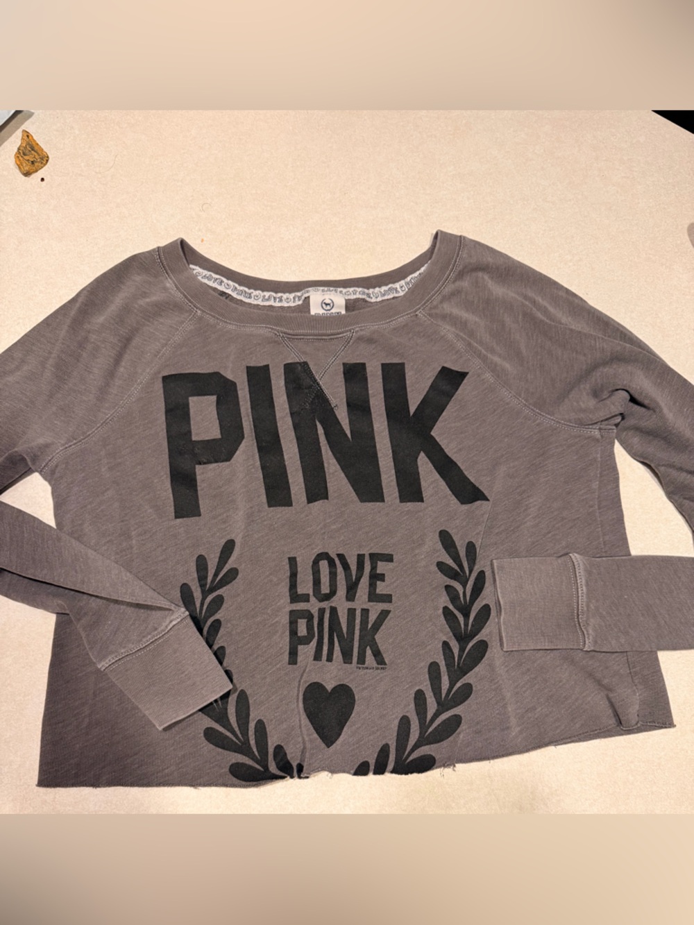 PINK Victoria's Secret Gray Sweatshirt with Navy Logo Tag